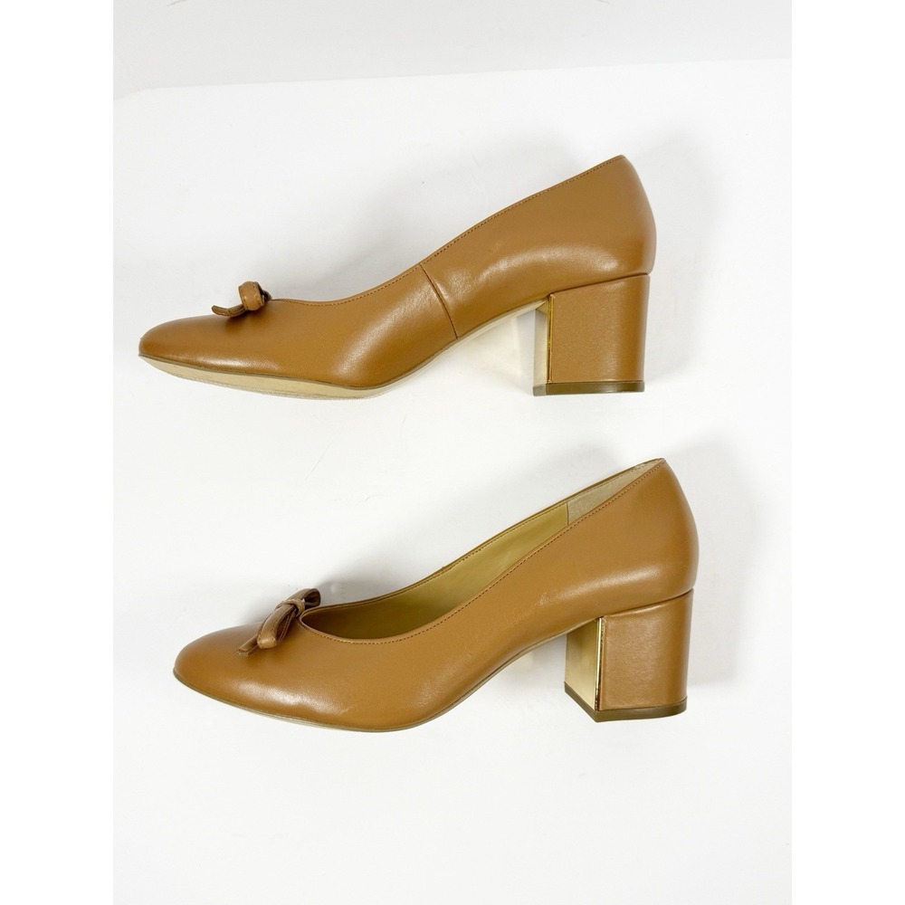 Talbots Isa Bow Nappa Pumps Block Heels Slip On Leather Office Minimalist Tan 7 - Picture 16 of 16